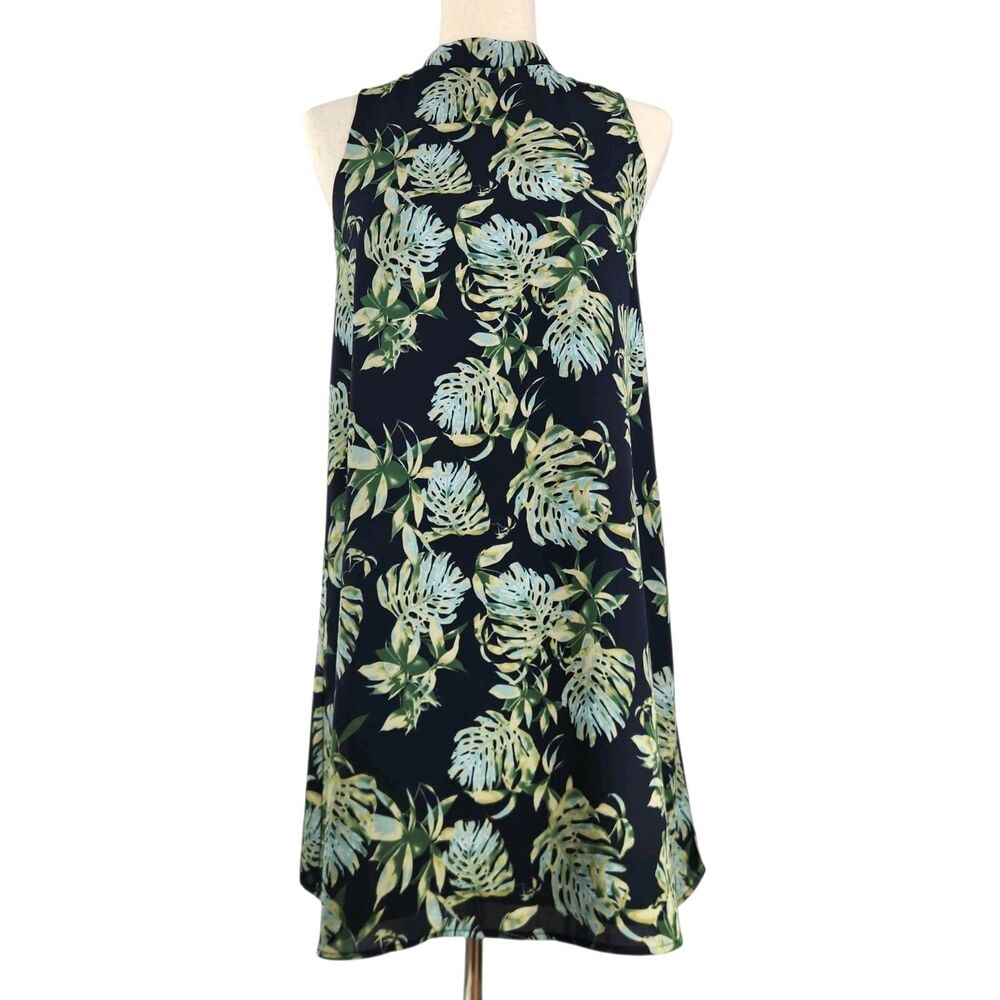 EVERLY Sleeveless A-Line Dress Small Palm Banana Leaves Tropical Resort Cruise